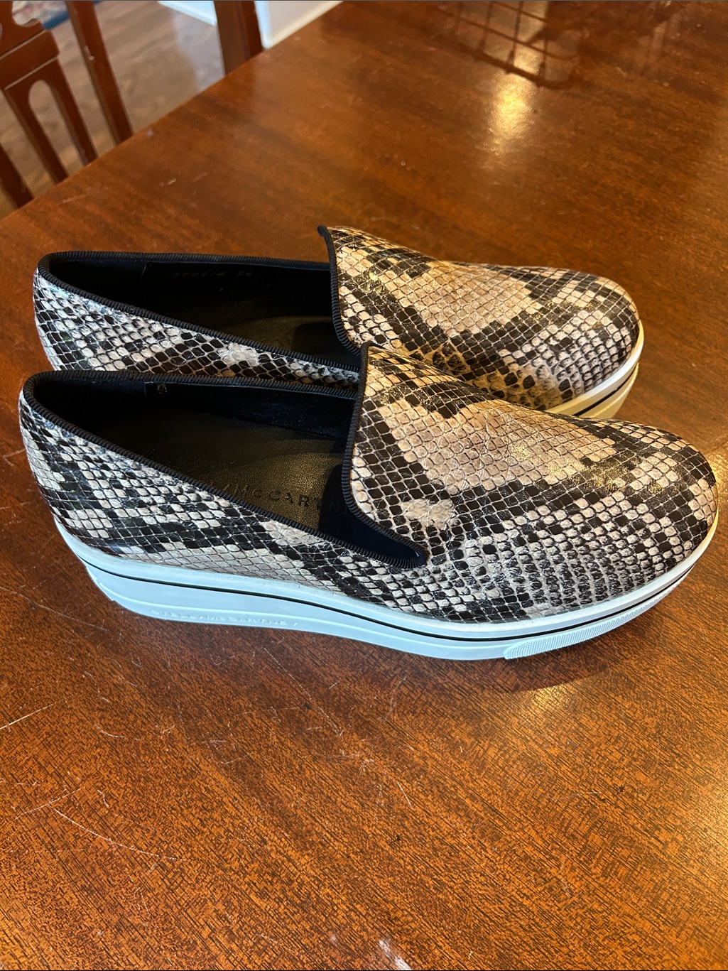Stella Mccartney Beige And Black Snake-Print Platform Slip-Ons